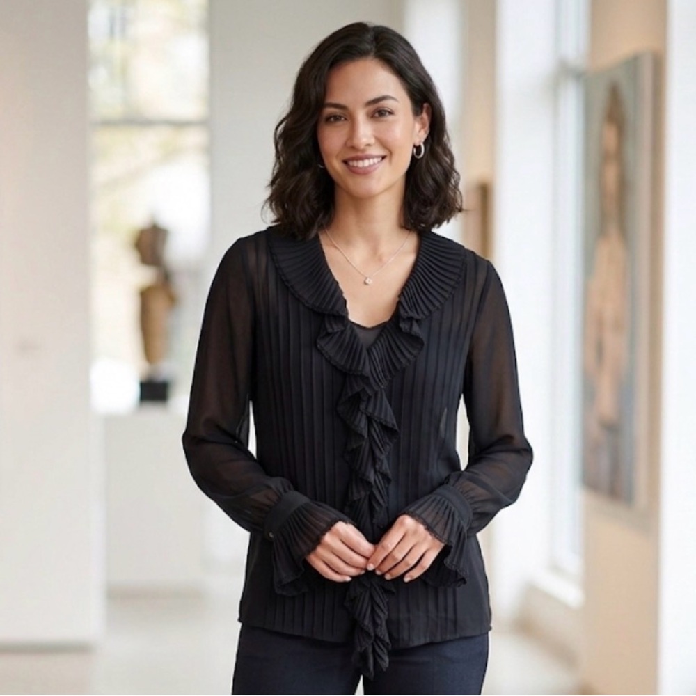 Express Black Pleated Ruffle Blouse